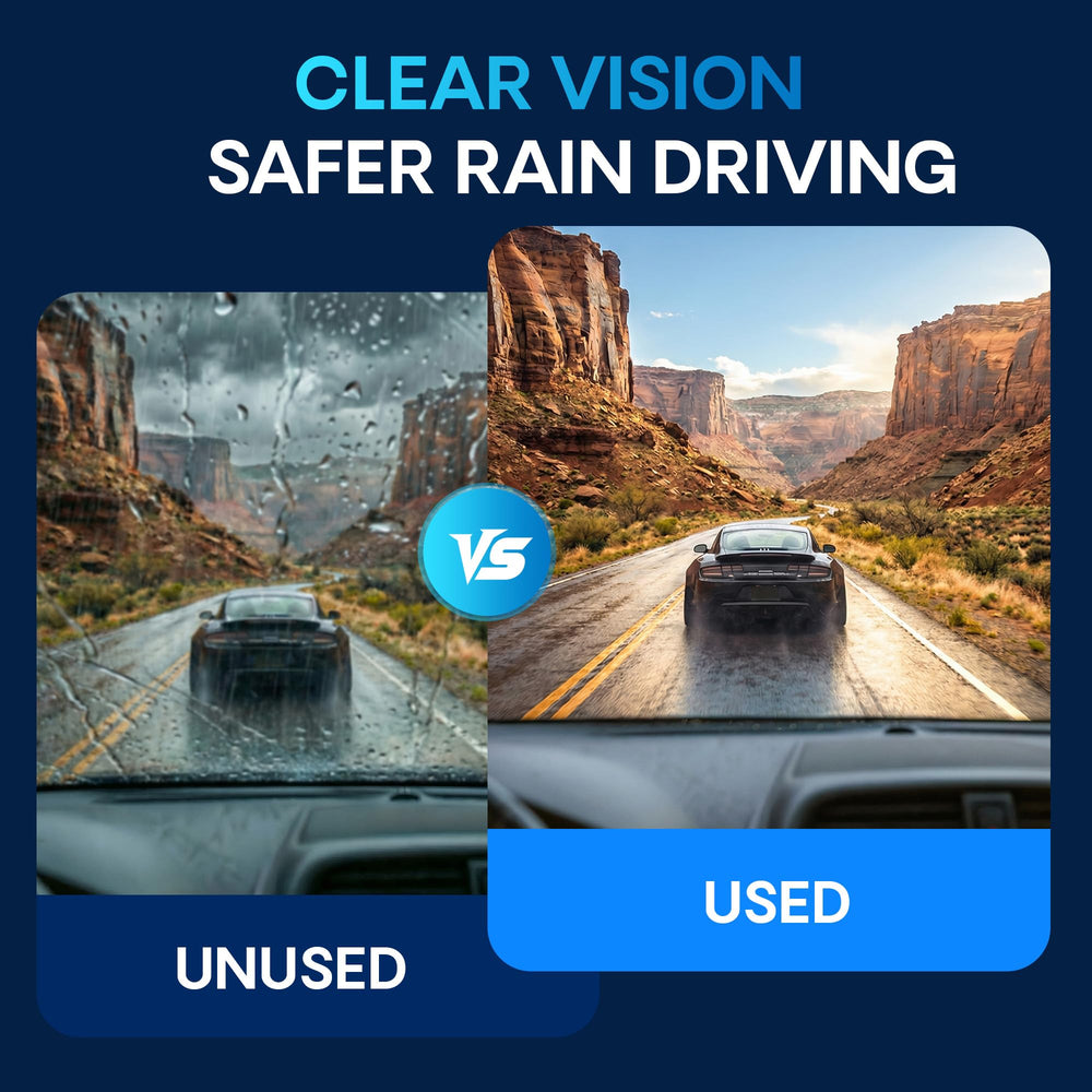 5 PLUS wiping a wet windshield to show clear water removal and improved driver visibility