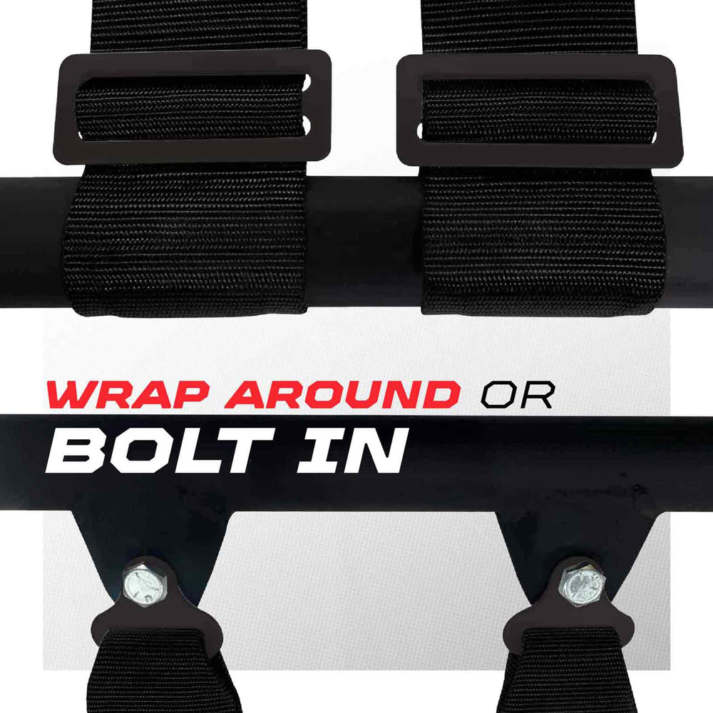 50 Caliber Racing harness installed in a bucket seat for secure fitment