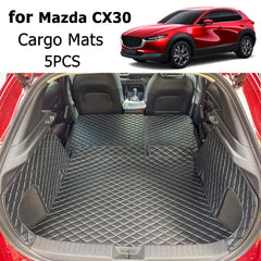 7DEEKEI mat installed in Mazda CX-30 holding groceries and protecting carpet