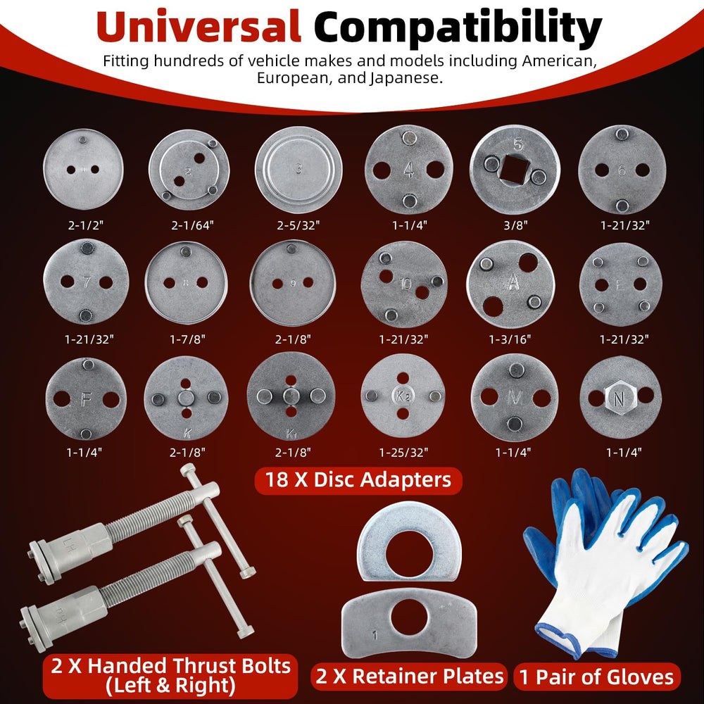 8MILELAKE array of 18 adapter plates showing compatibility with many piston faces