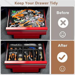 A-LuGei bins arranged inside a shallow drawer keeping tools visible and tidy