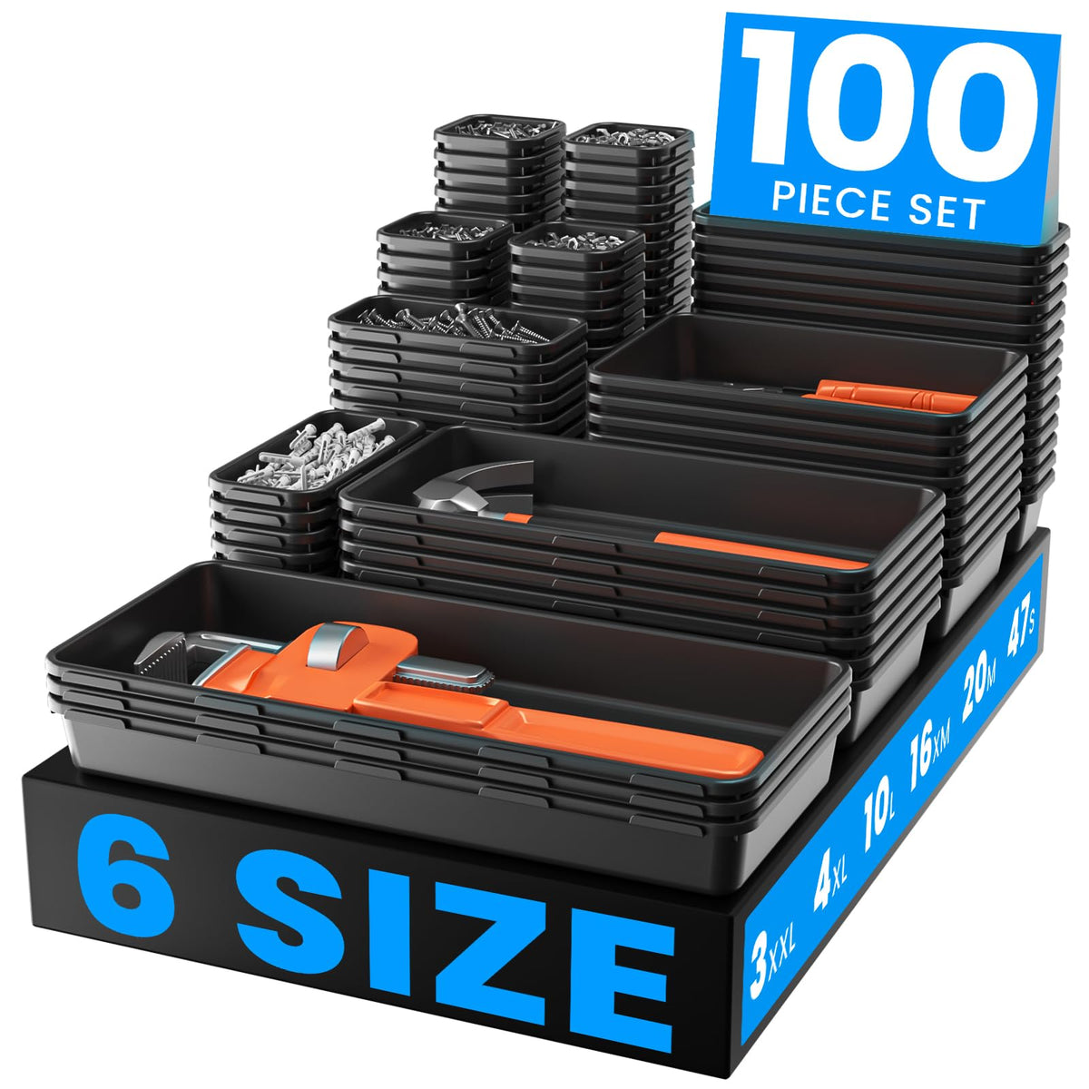 A-LuGei front view showing full 100-piece set and benefits of organization