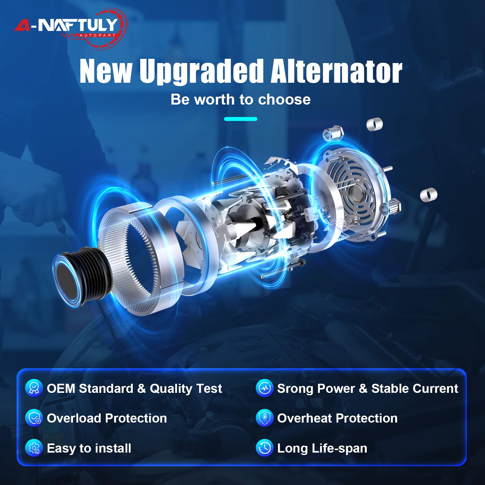 A-NAFTULY copper winding close-up highlighting upgraded windings for improved output
