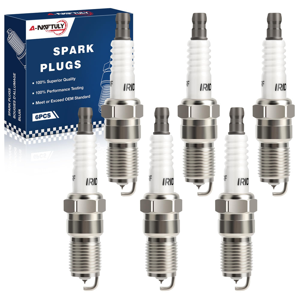 A-NAFTULY front packaging showing six iridium spark plugs and compatibility list