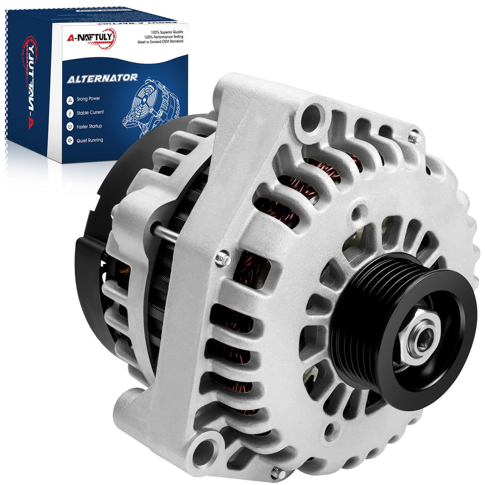 A-NAFTULY front view alternator showing complete assembly and durable finish for reliable replacement