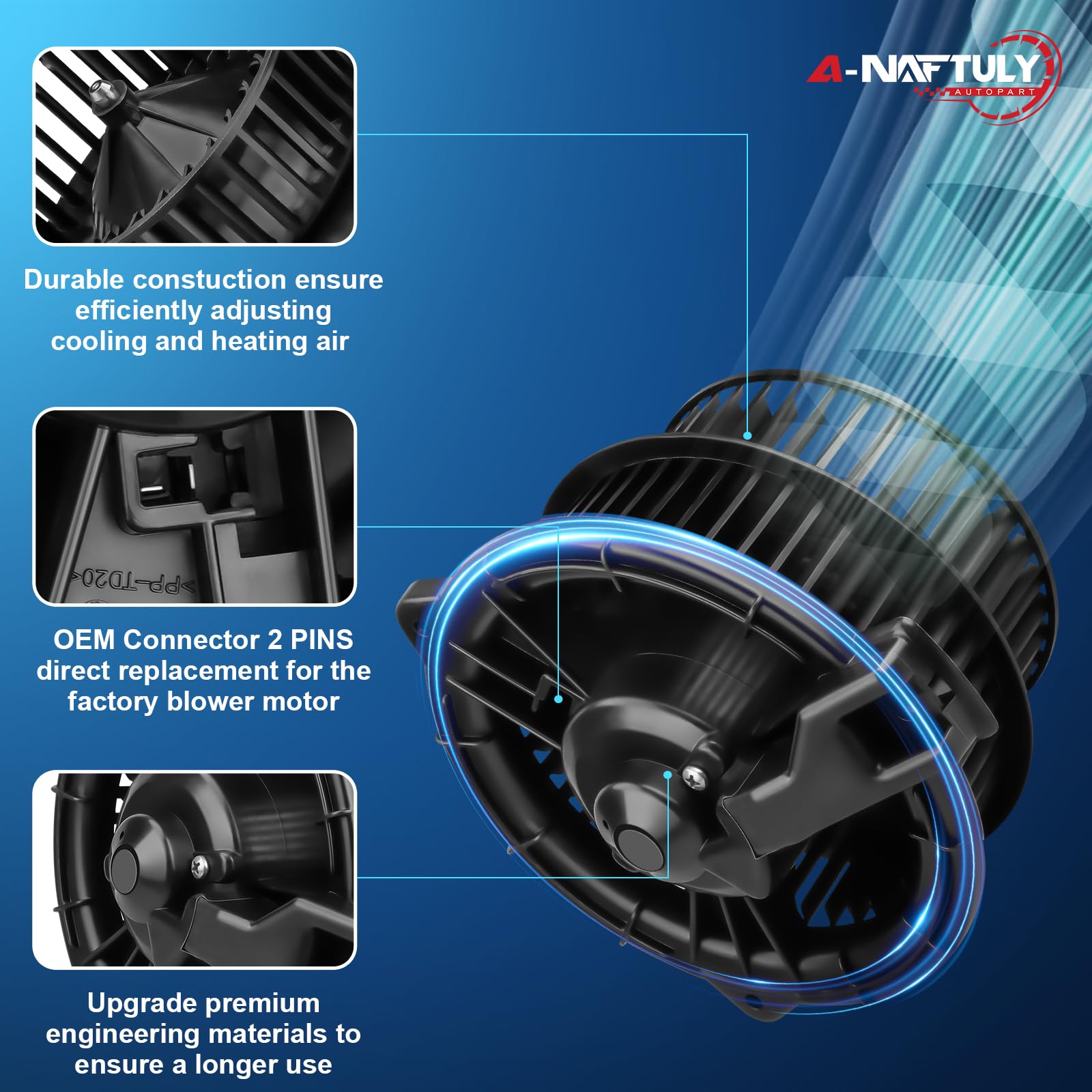 A-NAFTULY motor shaft detail showing robust materials for quieter operation