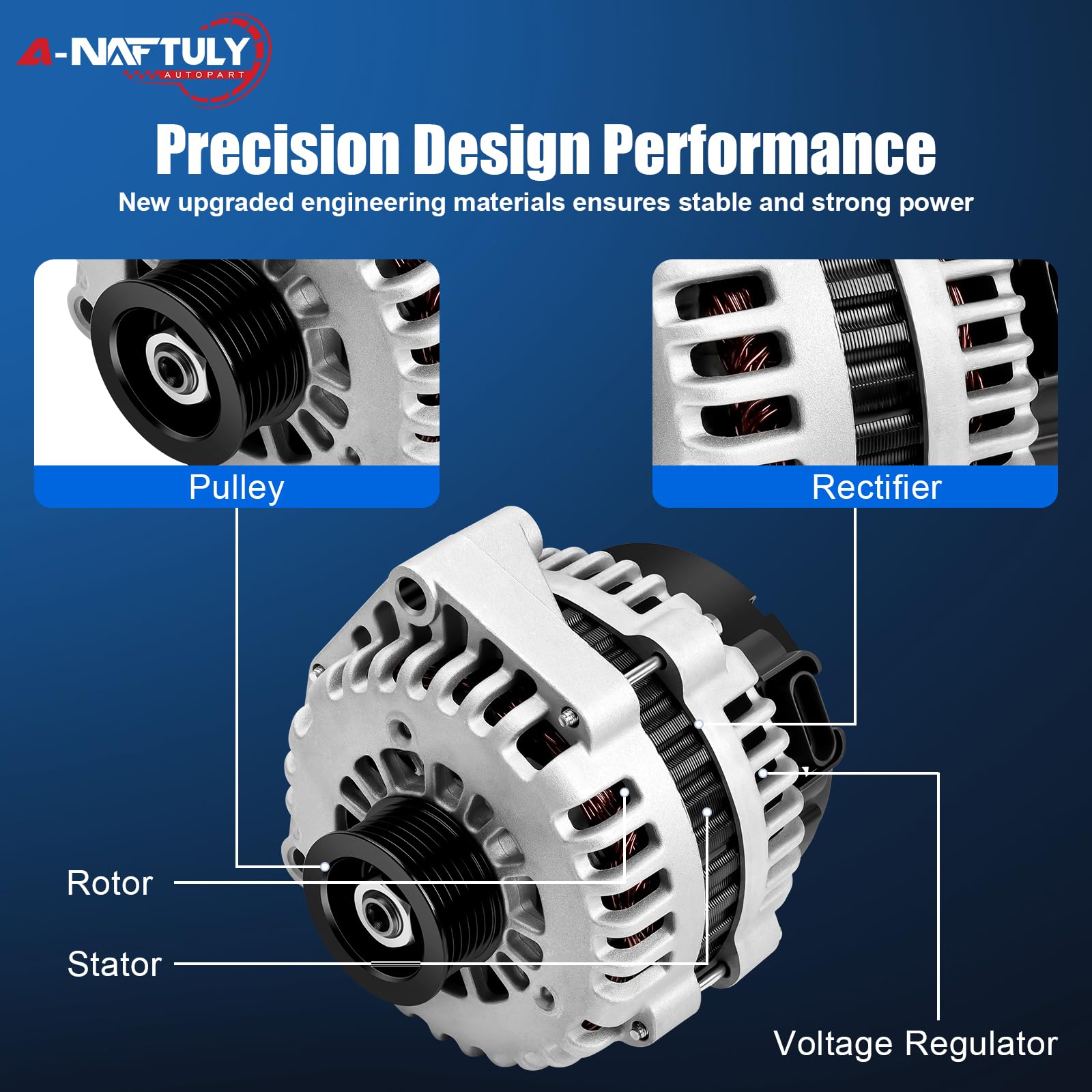 A-NAFTULY alternator installed on a Silverado illustrating real-world application and restored charging