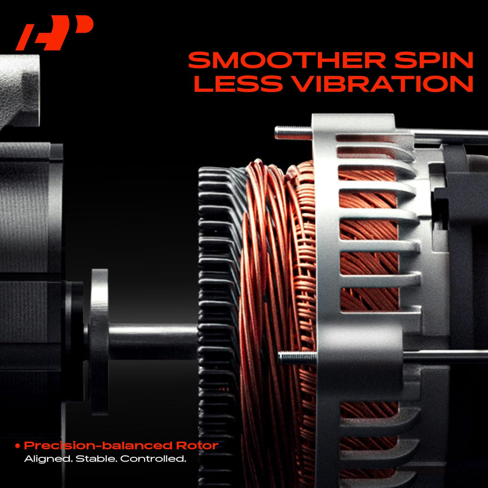A-Premium alternator installed in an engine bay demonstrating direct replacement