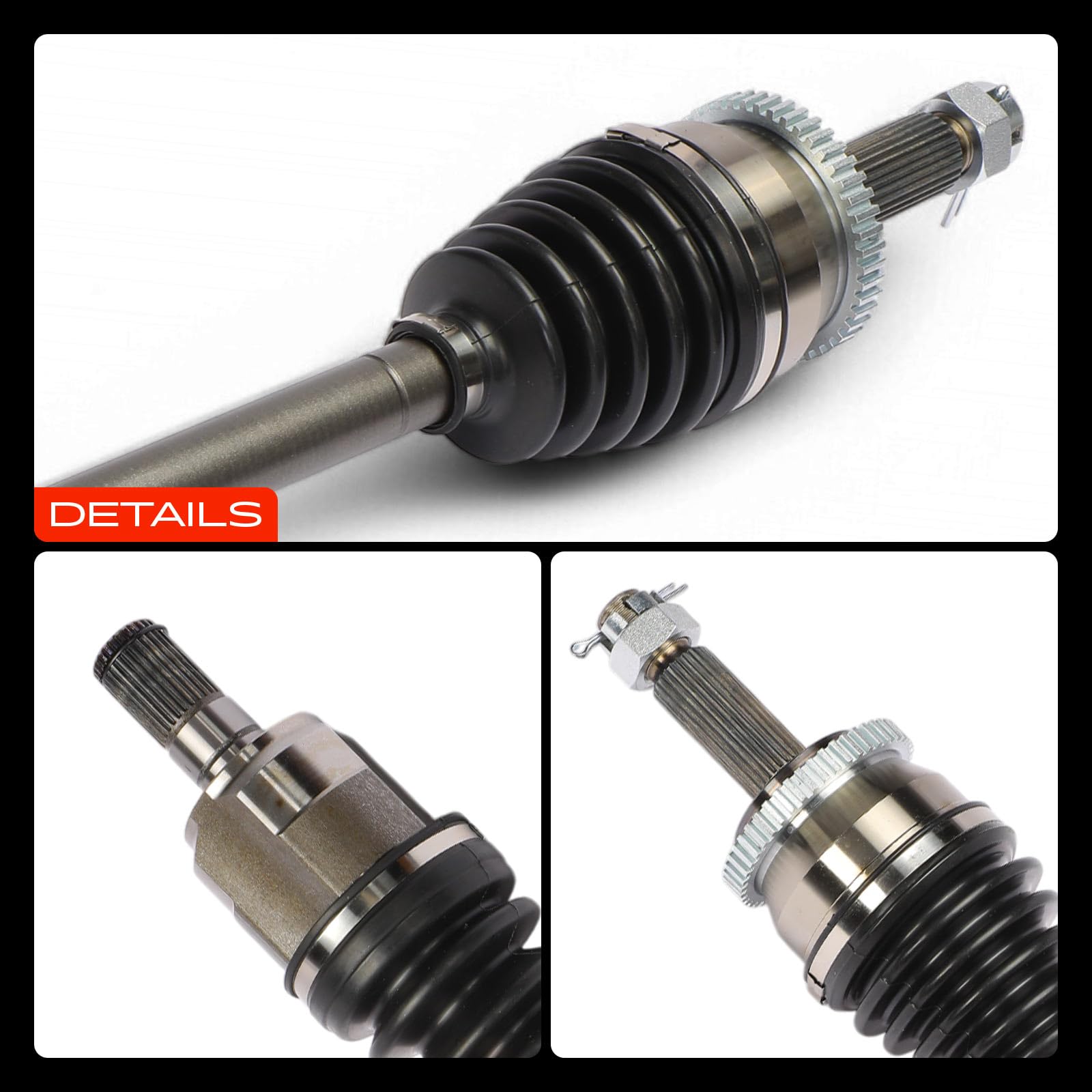A-Premium assembled axles next to wheel hub demonstrating fit verification benefit simpler install