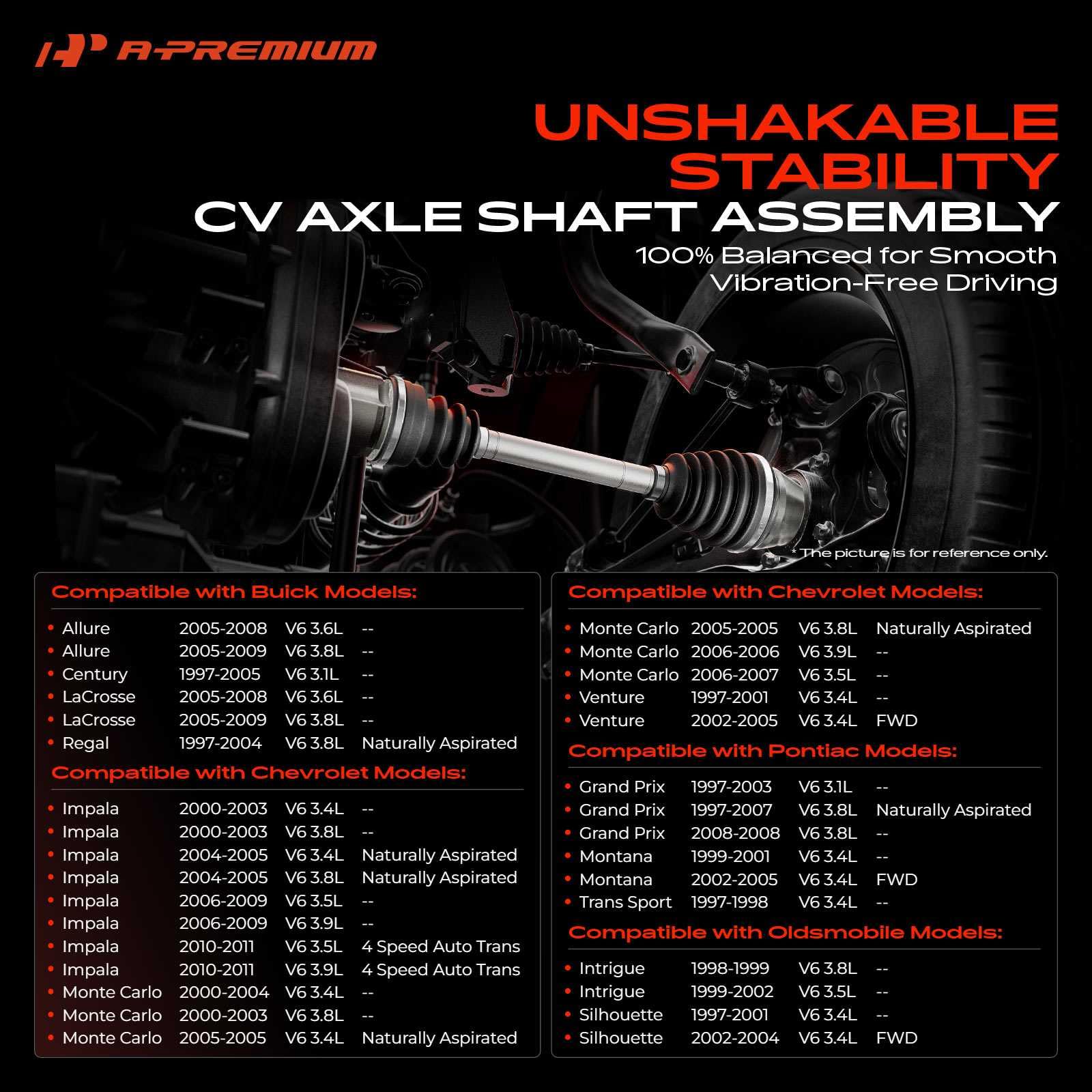 A-Premium front profile detail showing shaft and joint for durable driveline performance