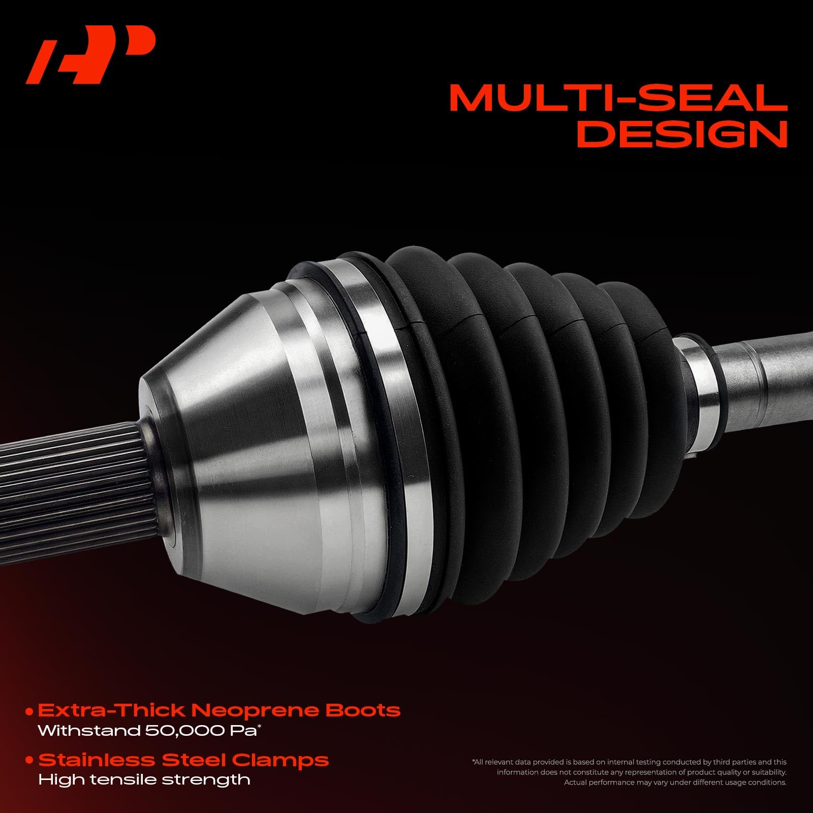 A-Premium axles next to measuring tape showing left and right length benefit