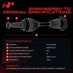 A-Premium axle next to measuring tape showing 22.91 inch compressed length for correct fit