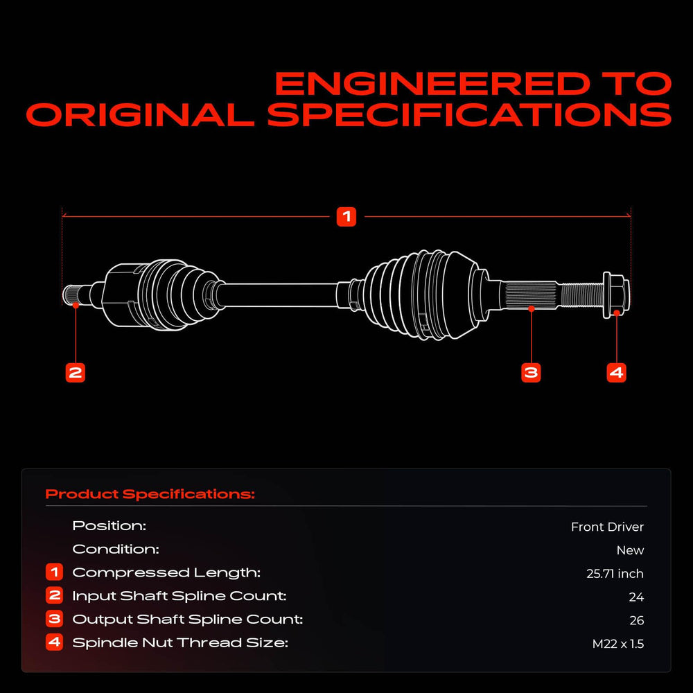 A-Premium axle spline detail highlighting precise spline count for secure fit