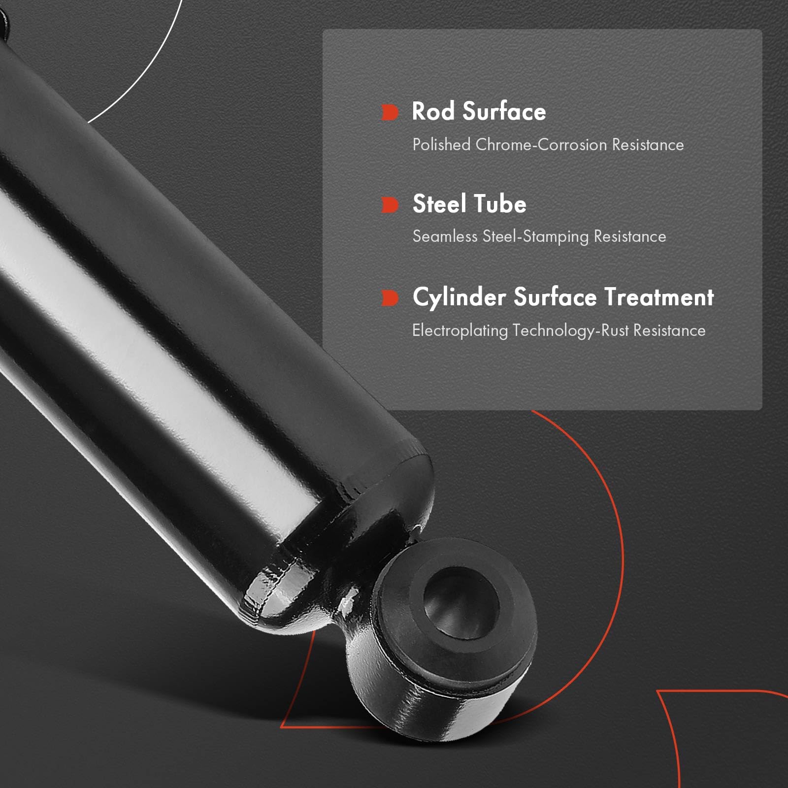 A-Premium shock next to measuring scale illustrating extended and compressed lengths