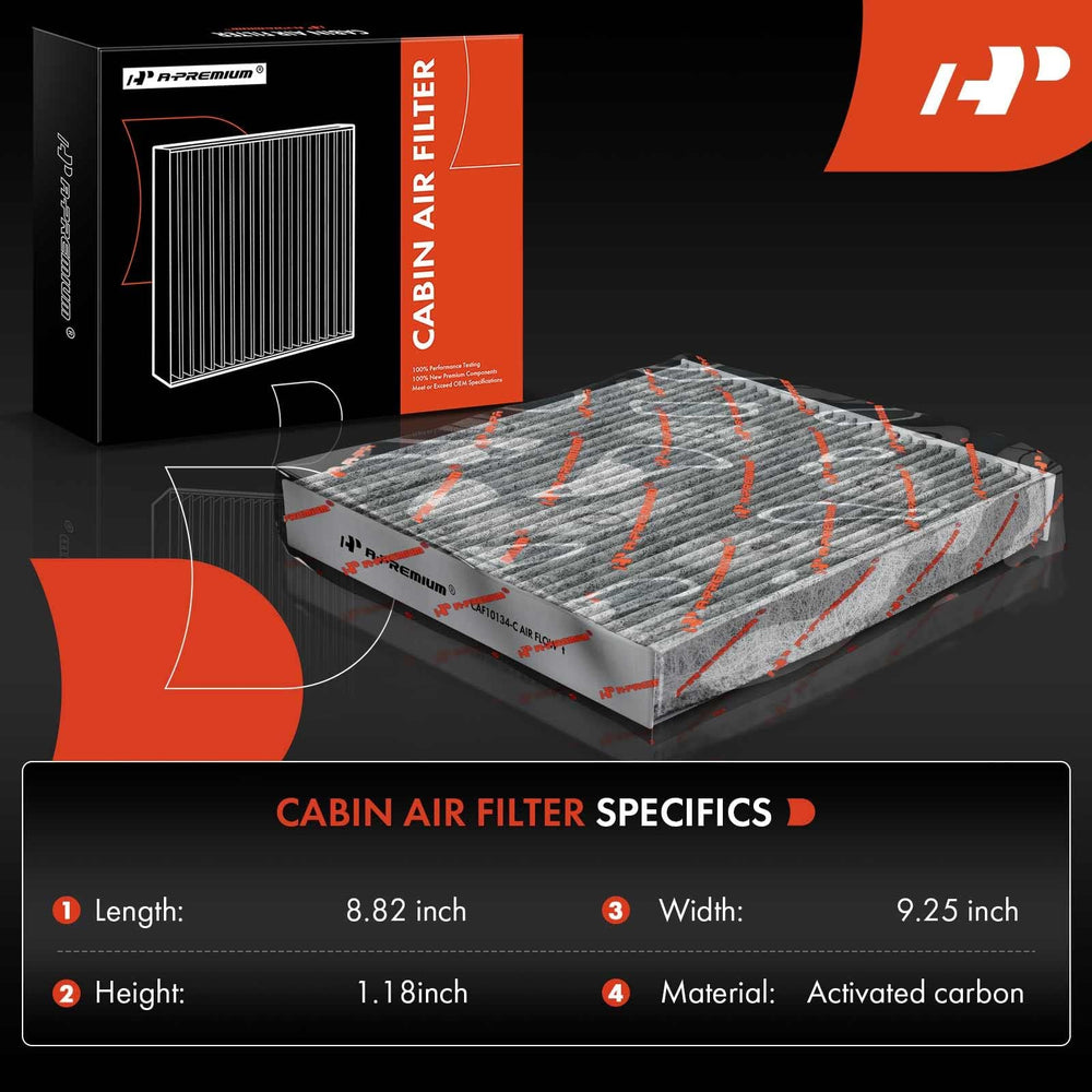 A-Premium cabin filter close-up showing fit and odor-control benefits