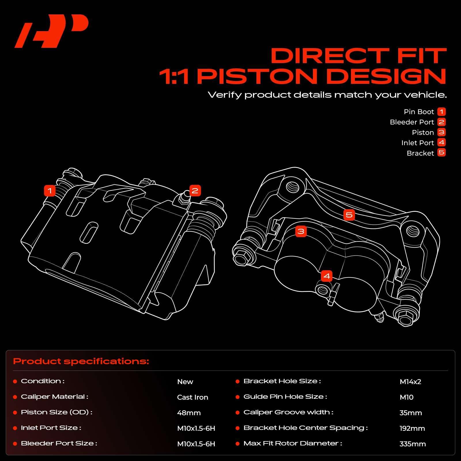 A-Premium caliper close-up on phenolic pistons for lighter heat transfer