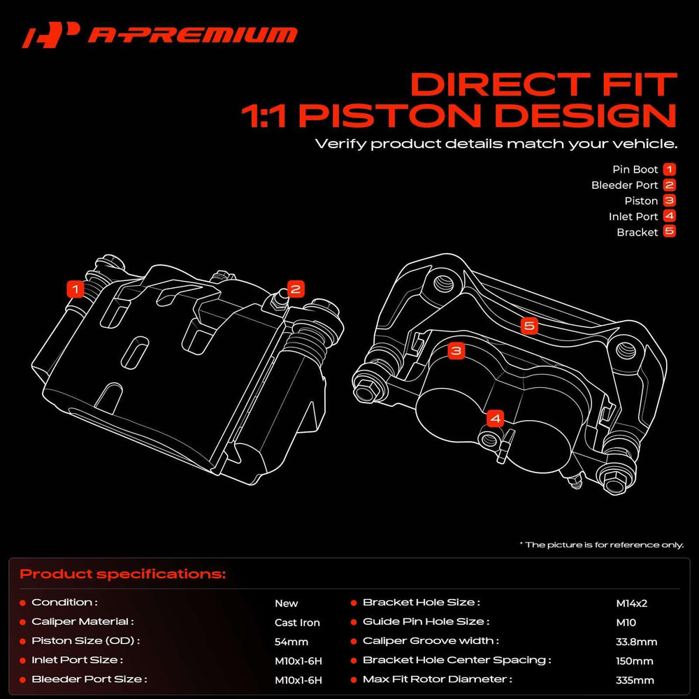 A-Premium caliper close-up of phenolic pistons highlighting heat resistance
