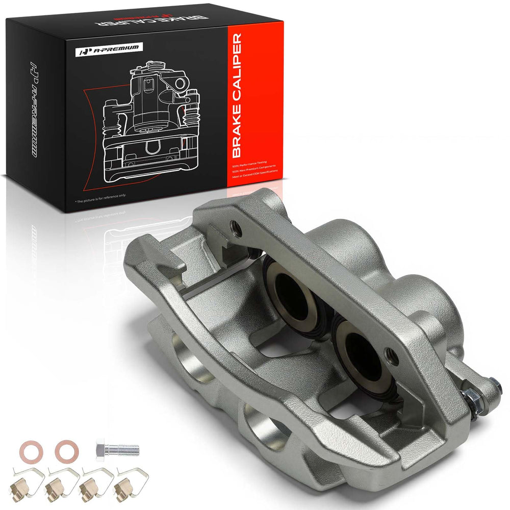 A-Premium caliper front view showing mounting points and fitment benefit