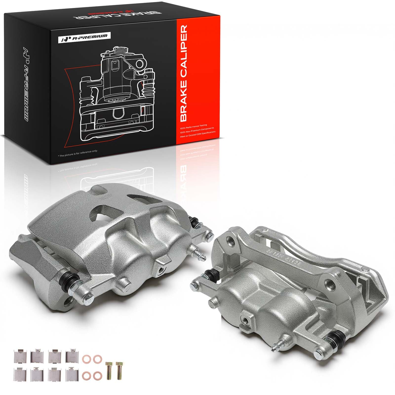 A-Premium caliper next to ruler scale showing dimensions and compatibility confirmation benefit