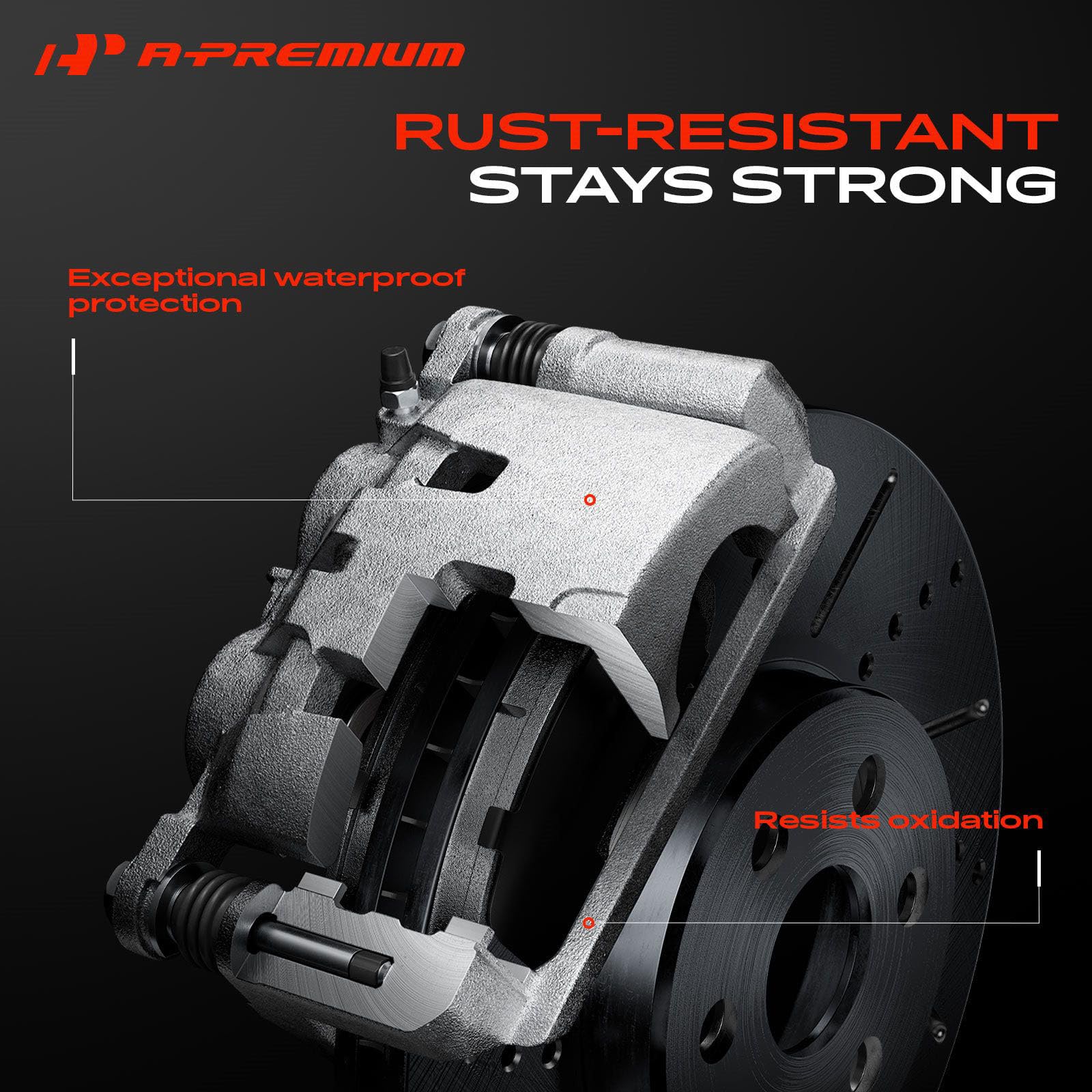 A-Premium caliper zinc coating detail demonstrating corrosion protection
