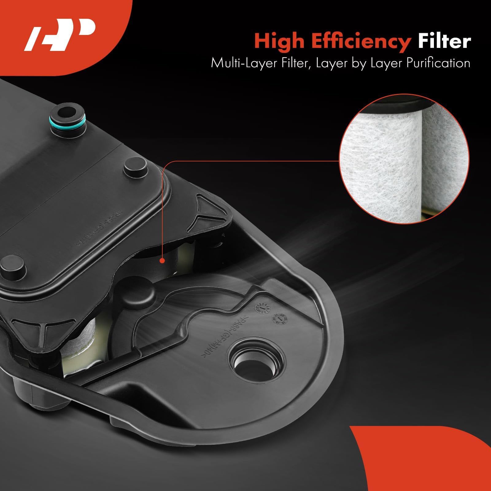 A-Premium close-up of filter media showing polypropylene fibers capturing contaminants