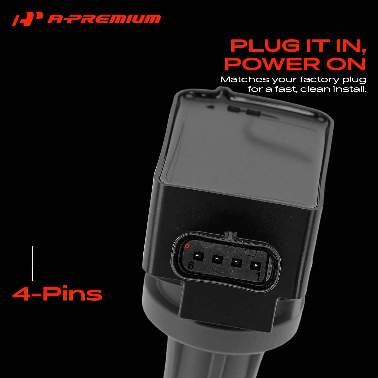 A-Premium full kit laid out of 4 coils and 4 plugs for convenient matched replacement