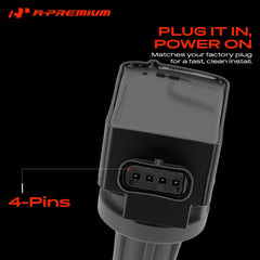 A-Premium full kit laid out of 4 coils and 4 plugs for convenient matched replacement