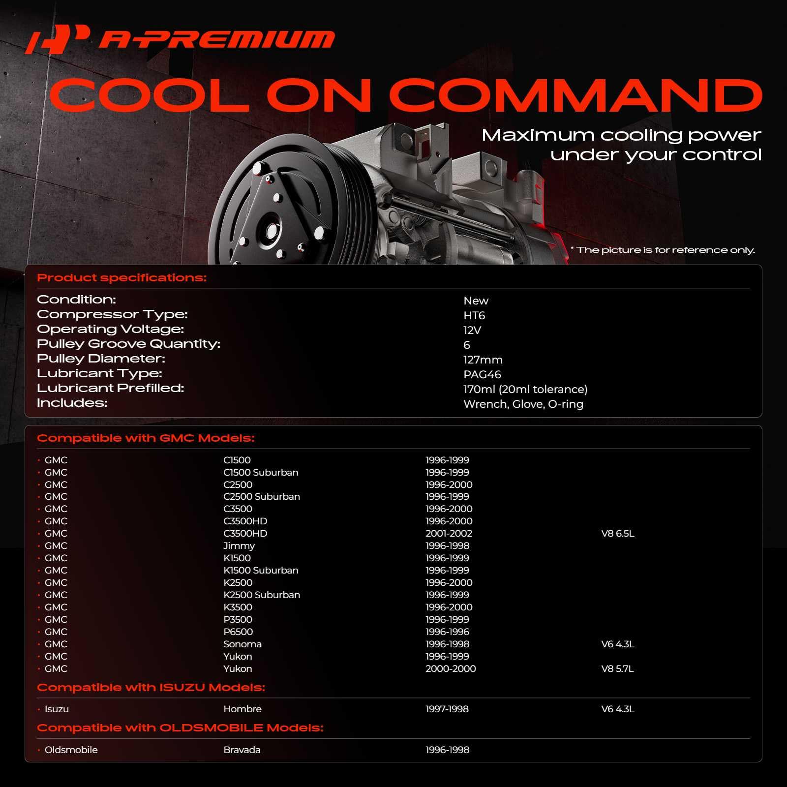 A-Premium compressor side showing mounting points for direct-fit replacement