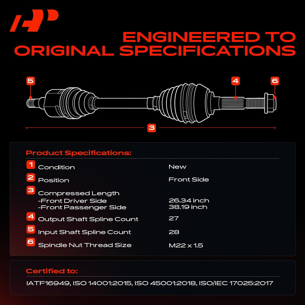 A-Premium right front CV axle full length illustrating longer compressed length benefit accurate match