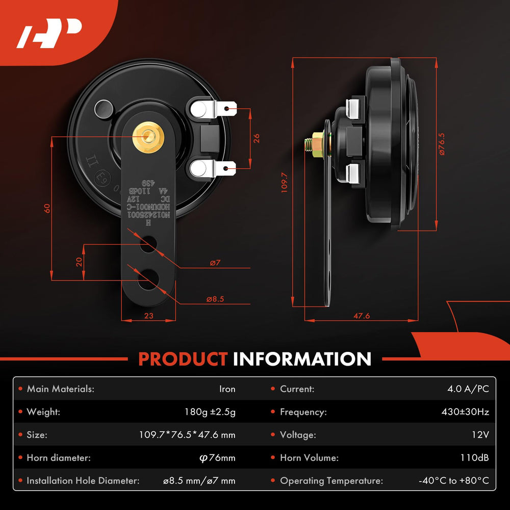 A-Premium disc horn close-up of copper plug improving conductivity and louder sound