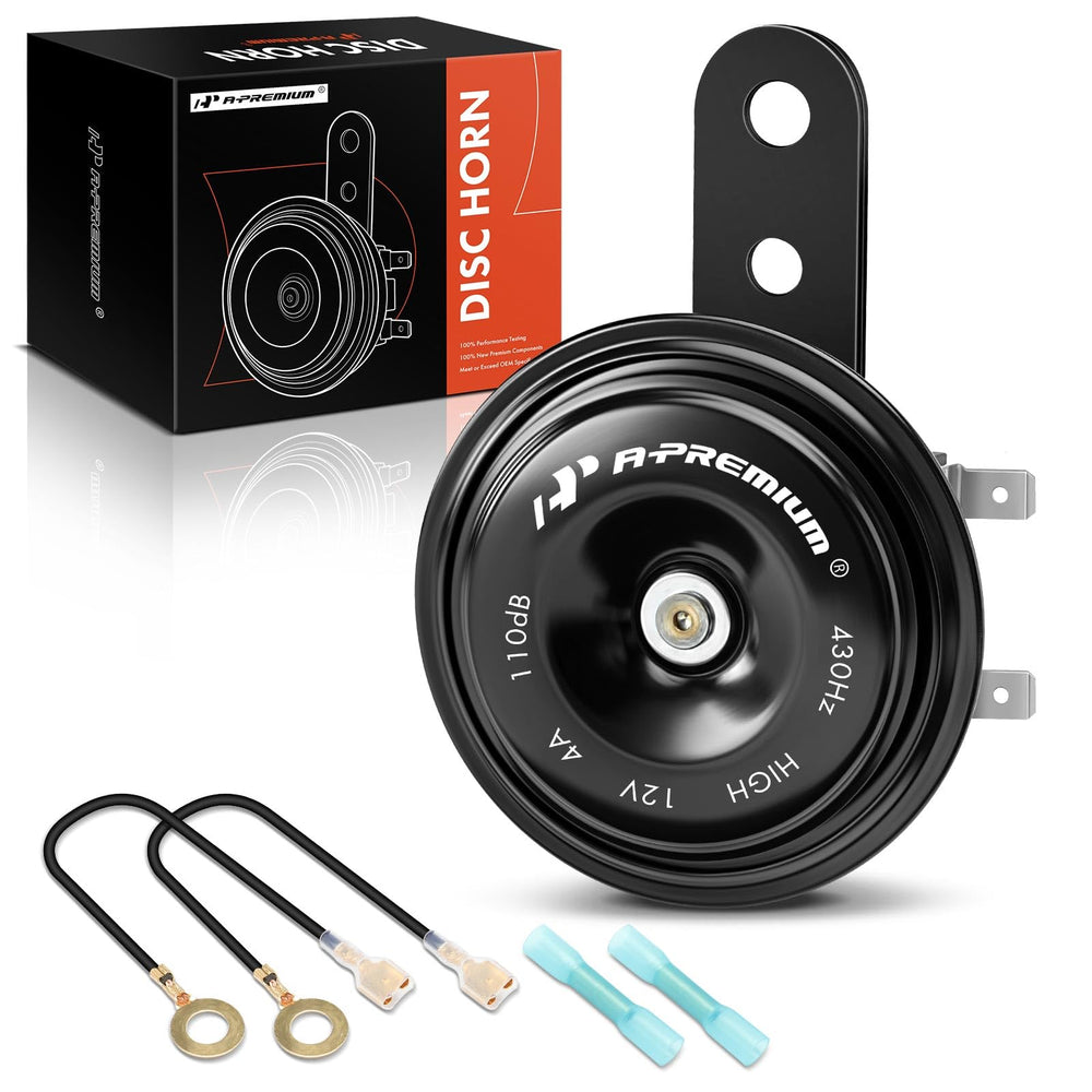 A-Premium disc horn front view showing compact 76mm design and visibility benefit