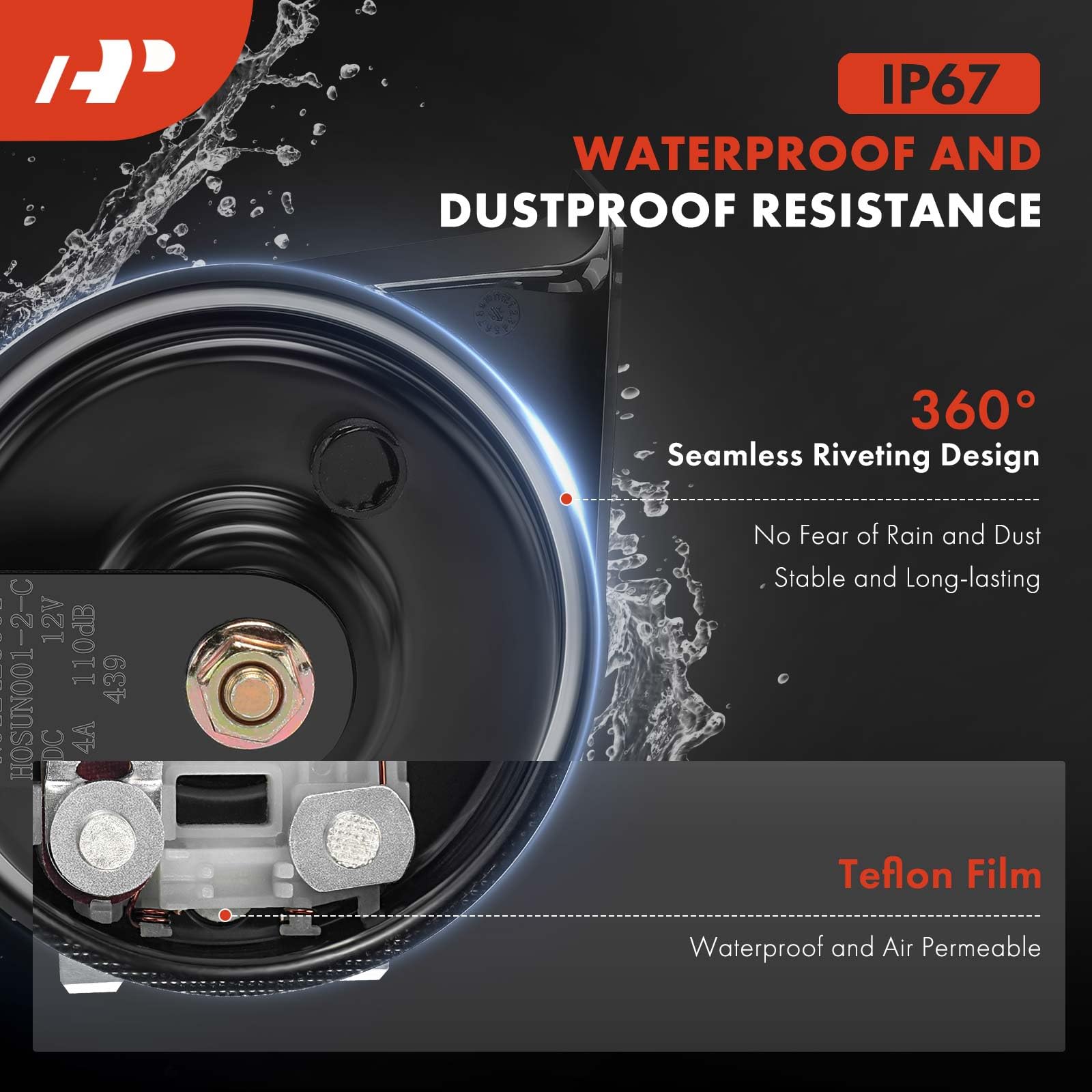 A-Premium horn detail showing weather-resistant seals for year-round use