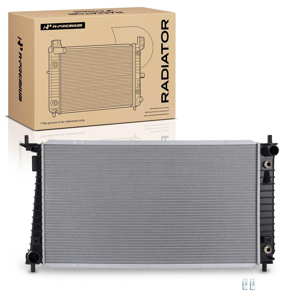 A-Premium front view of radiator assembly showing full fitment benefit