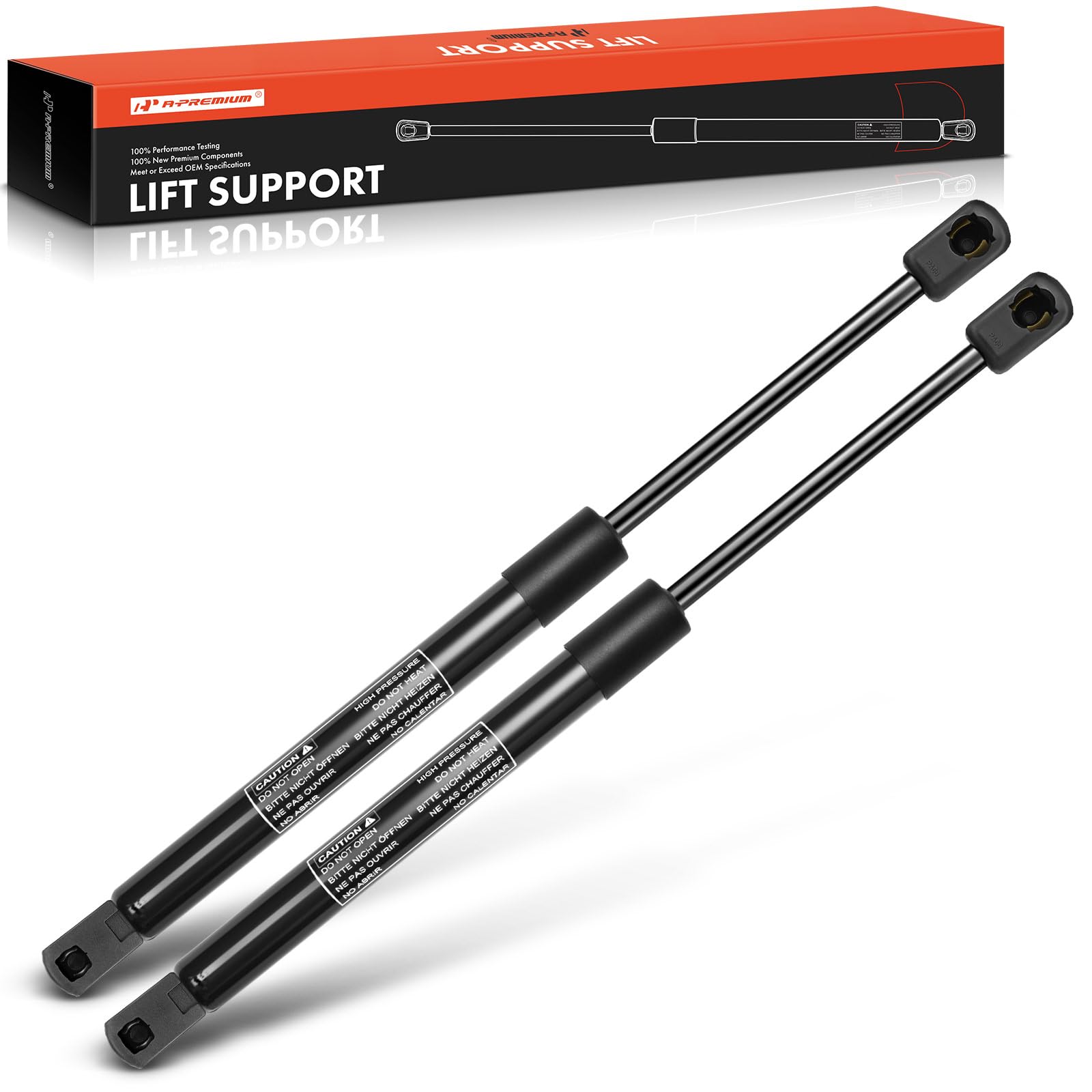 A-Premium packaging showing protective box and two hood lift supports benefit: safe delivery