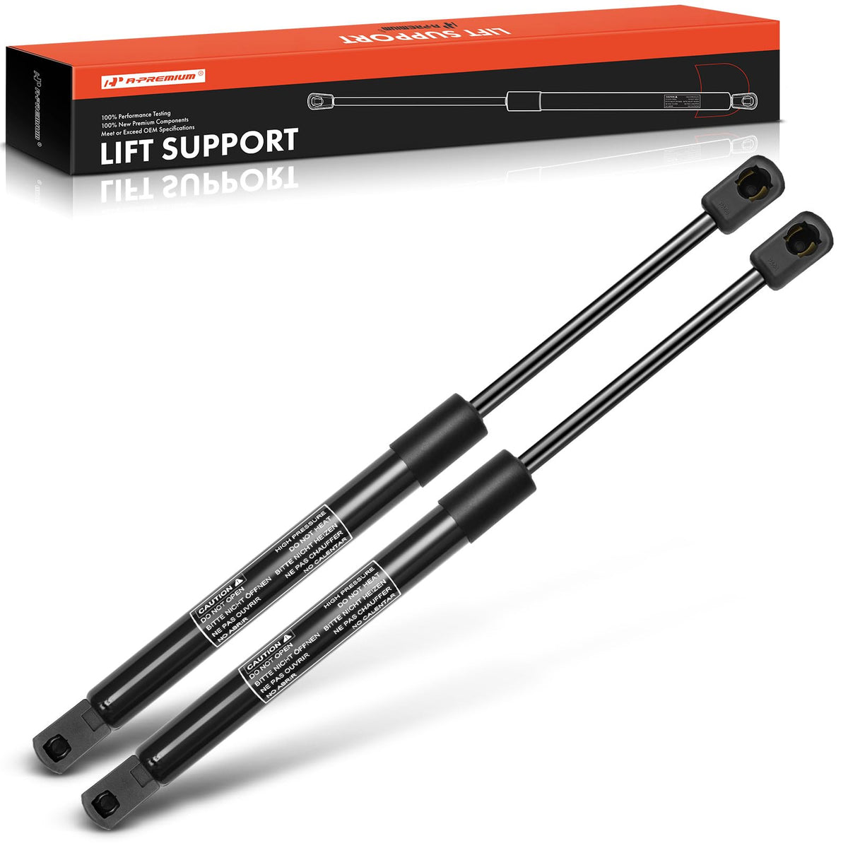 A-Premium packaging showing protective box and two hood lift supports benefit: safe delivery