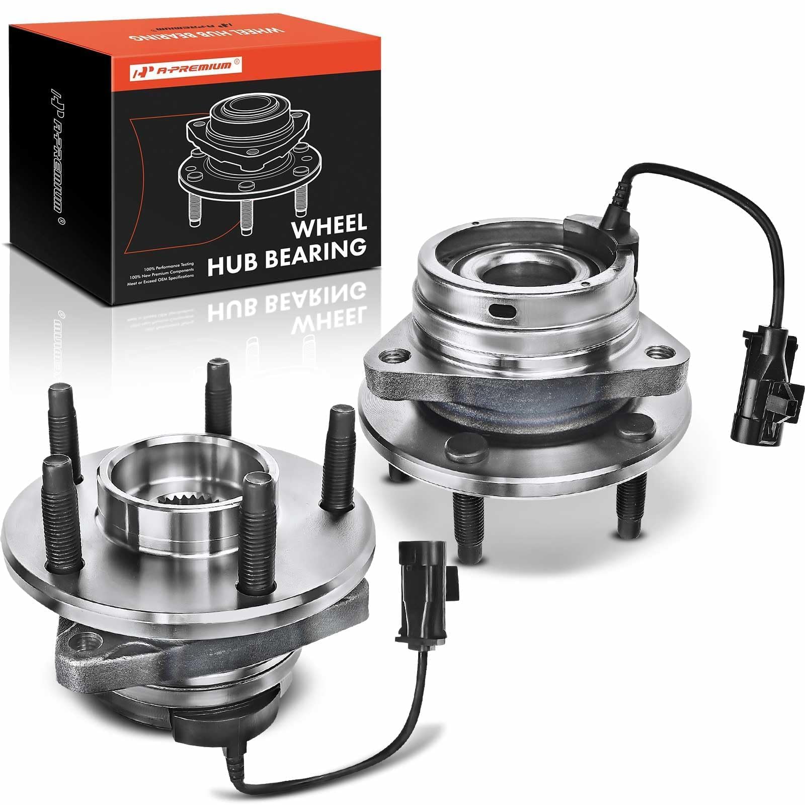 A-Premium front hub pair front view showing direct-fit replacement benefit