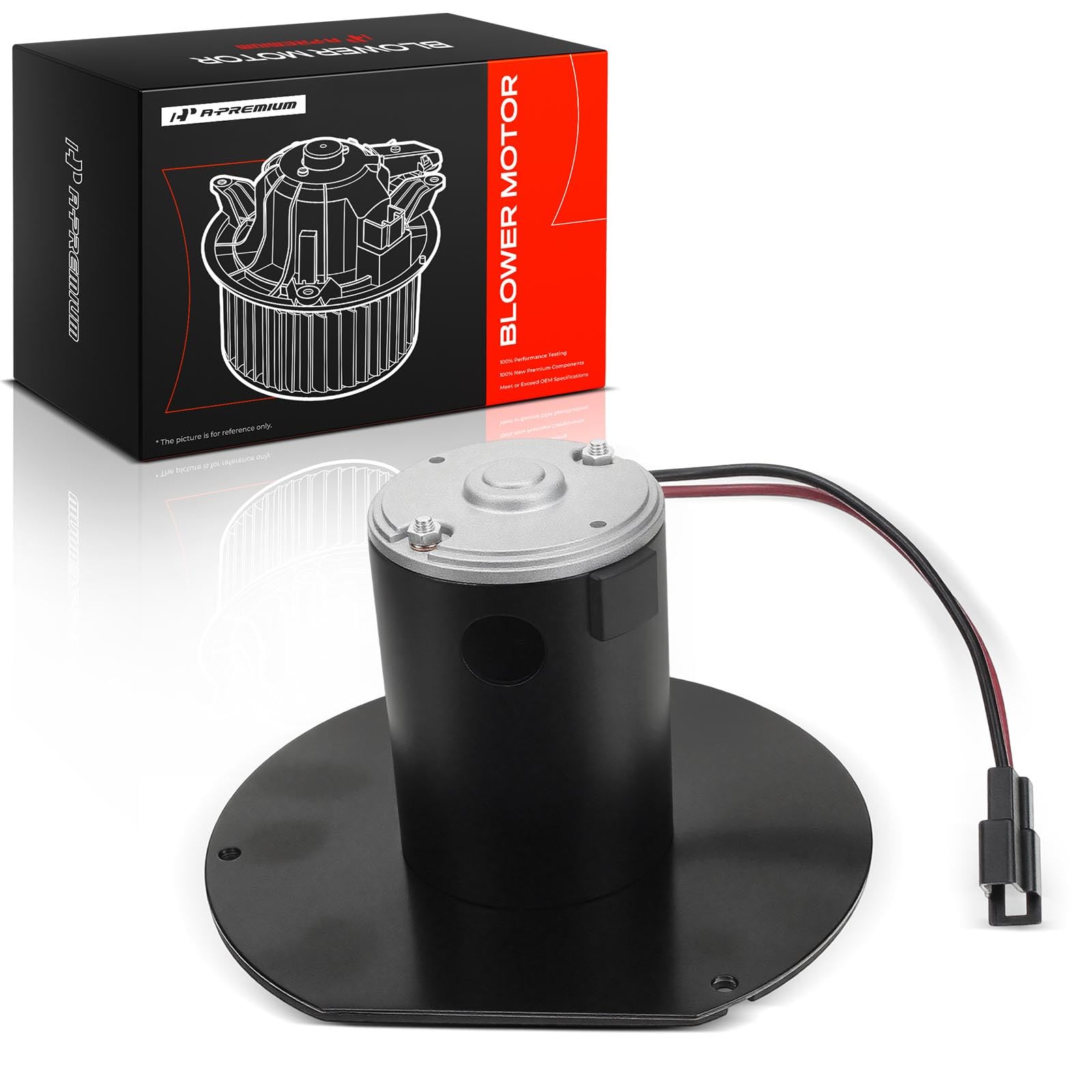 A-Premium front view of blower motor showing mounting points and fitment benefit