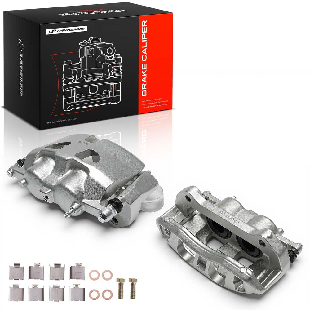 A-Premium front left caliper assembly showing ready-to-install front view and fitment benefit