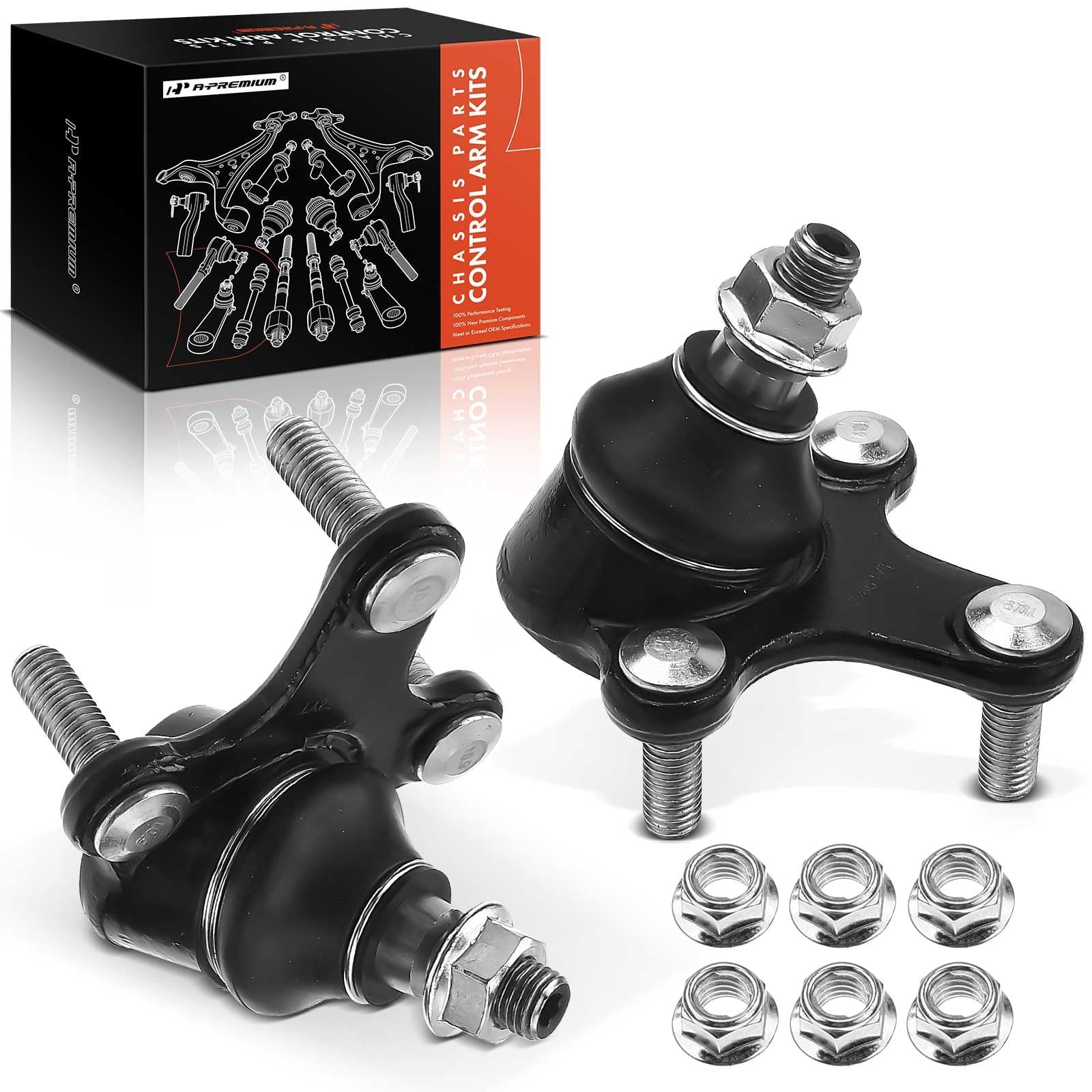 A-Premium front lower ball joints packaging front view showing fitment and durability