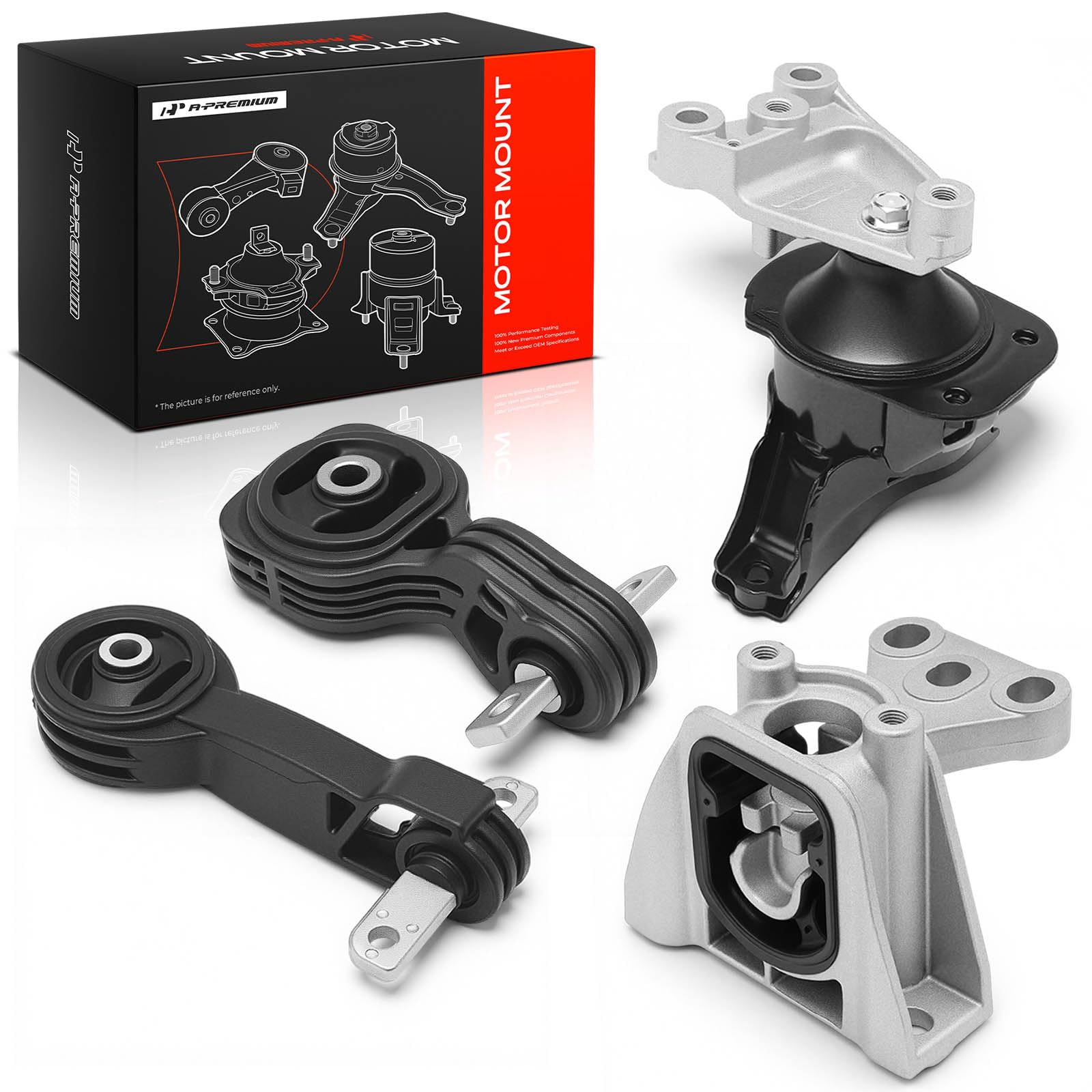 A-Premium front motor mount in packaging showing durable construction benefit