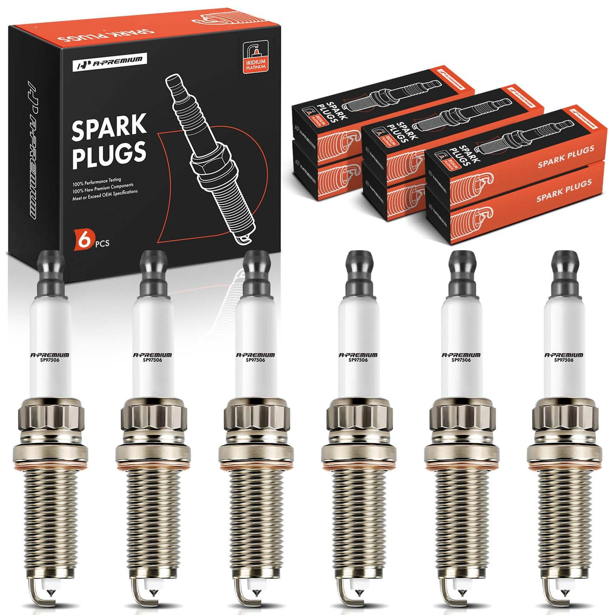 A-Premium front packaging showing six spark plugs and clear fitment labeling for quick selection