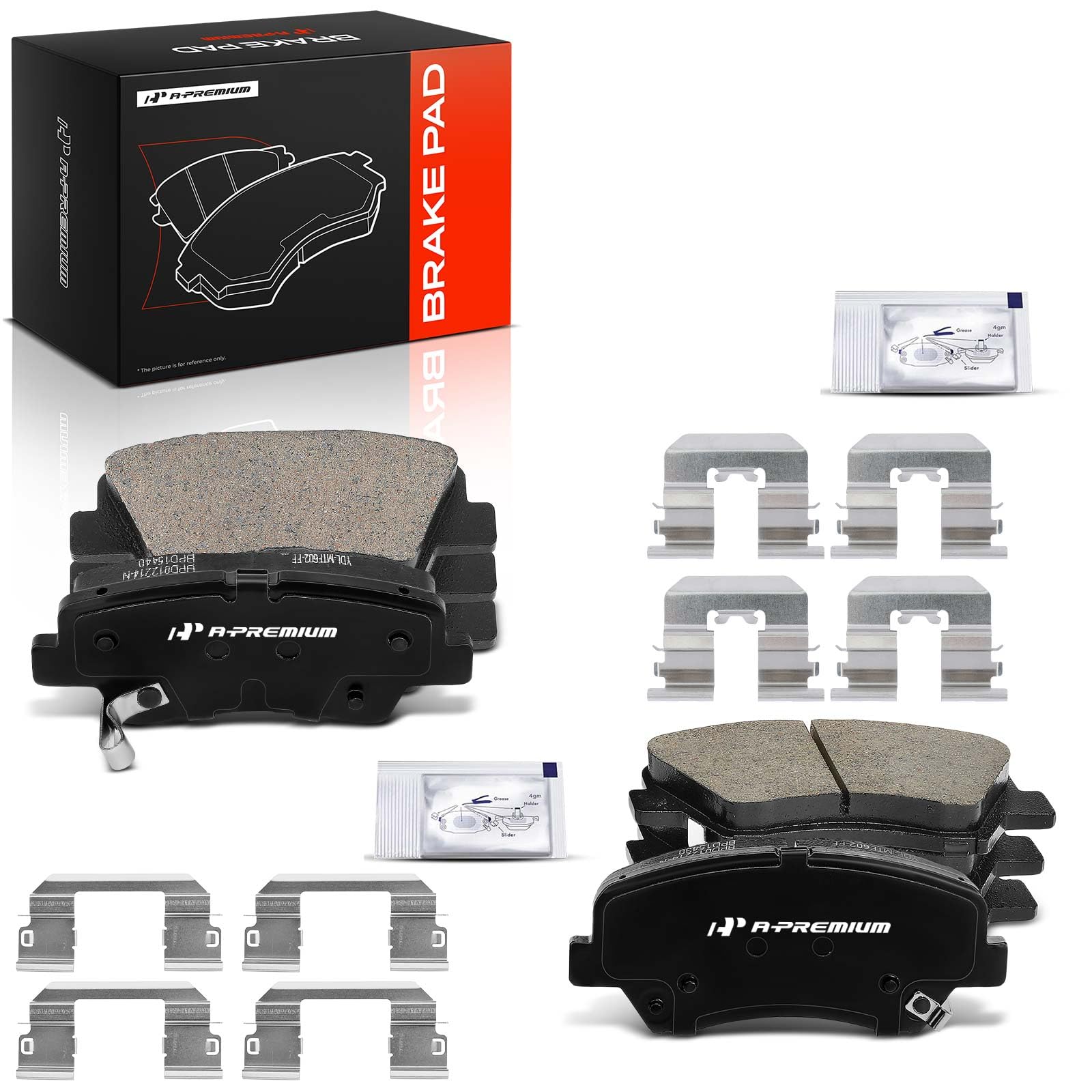 A-Premium front packaging showing complete pad kit and compatibility benefits