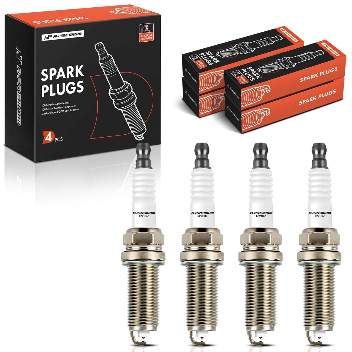 A-Premium front packaging showing pack of four plugs and fitment benefits
