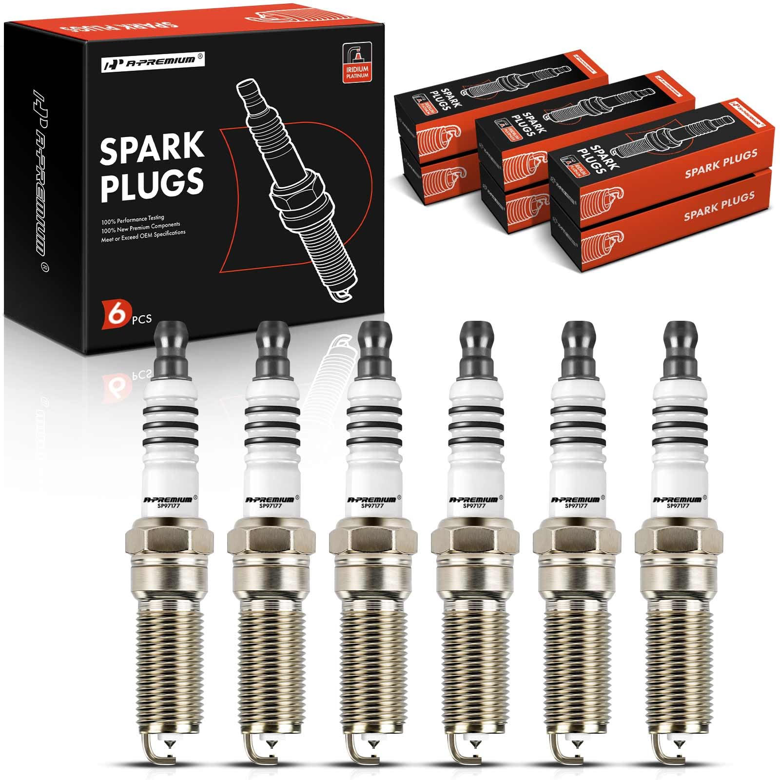 A-Premium front packaging showing pack of six spark plugs and fitment details