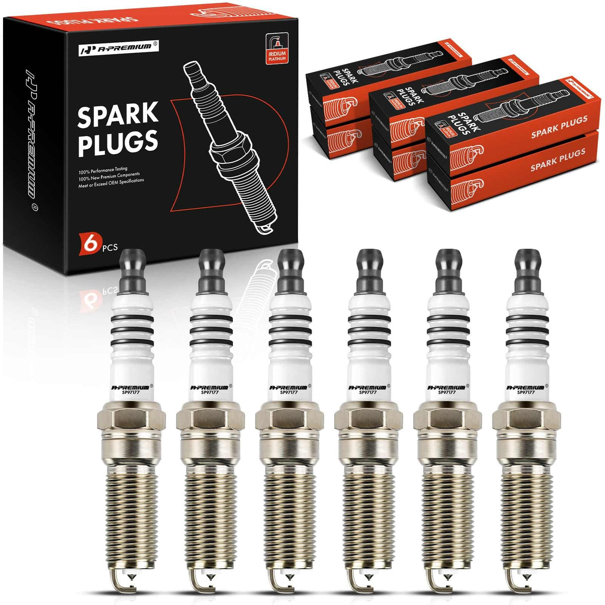 A-Premium front packaging showing pack of six spark plugs and fitment details