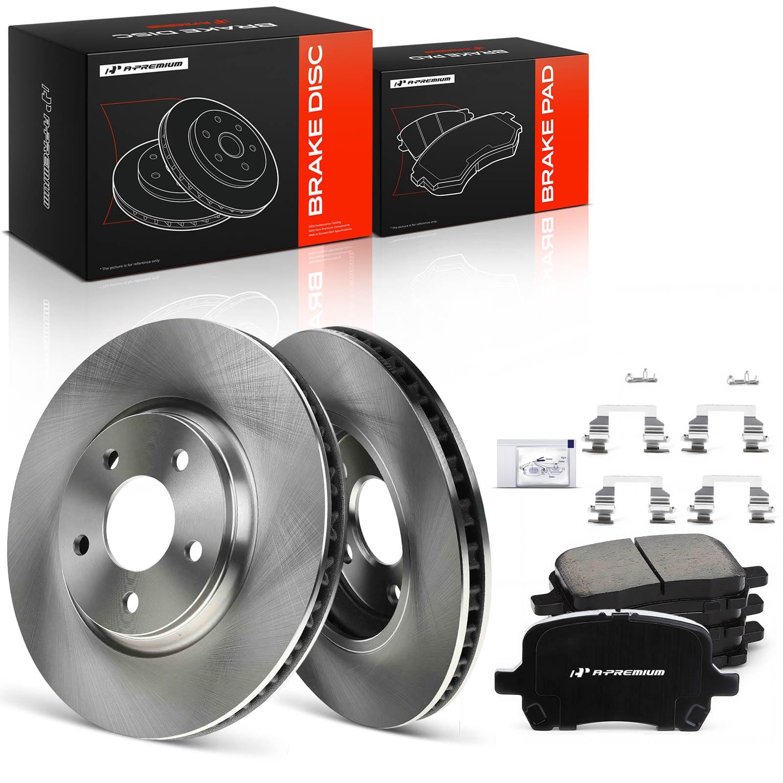A-Premium kit packaging showing complete front rotor and pad set