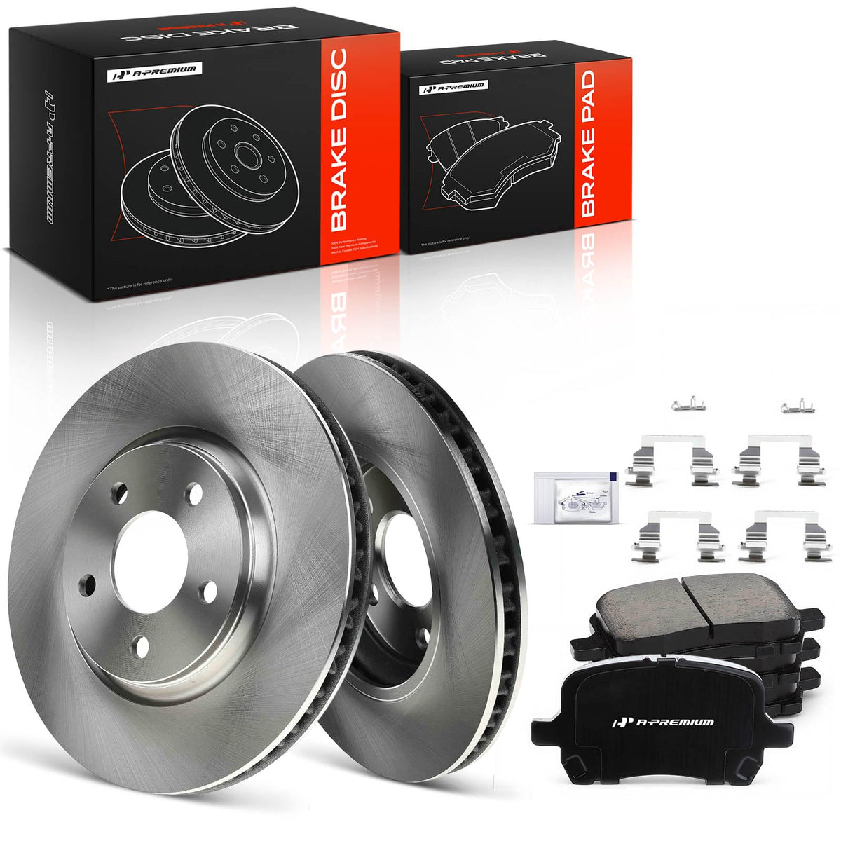 A-Premium kit packaging showing complete front rotor and pad set