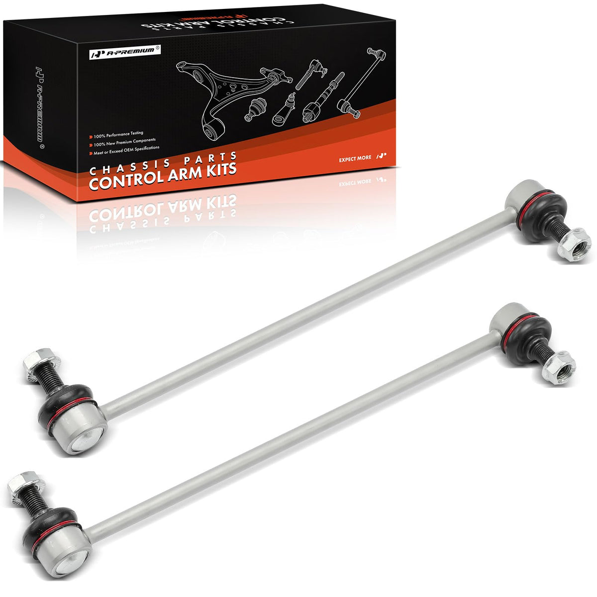 A-Premium front sway bar link front packaging showing part and label benefits