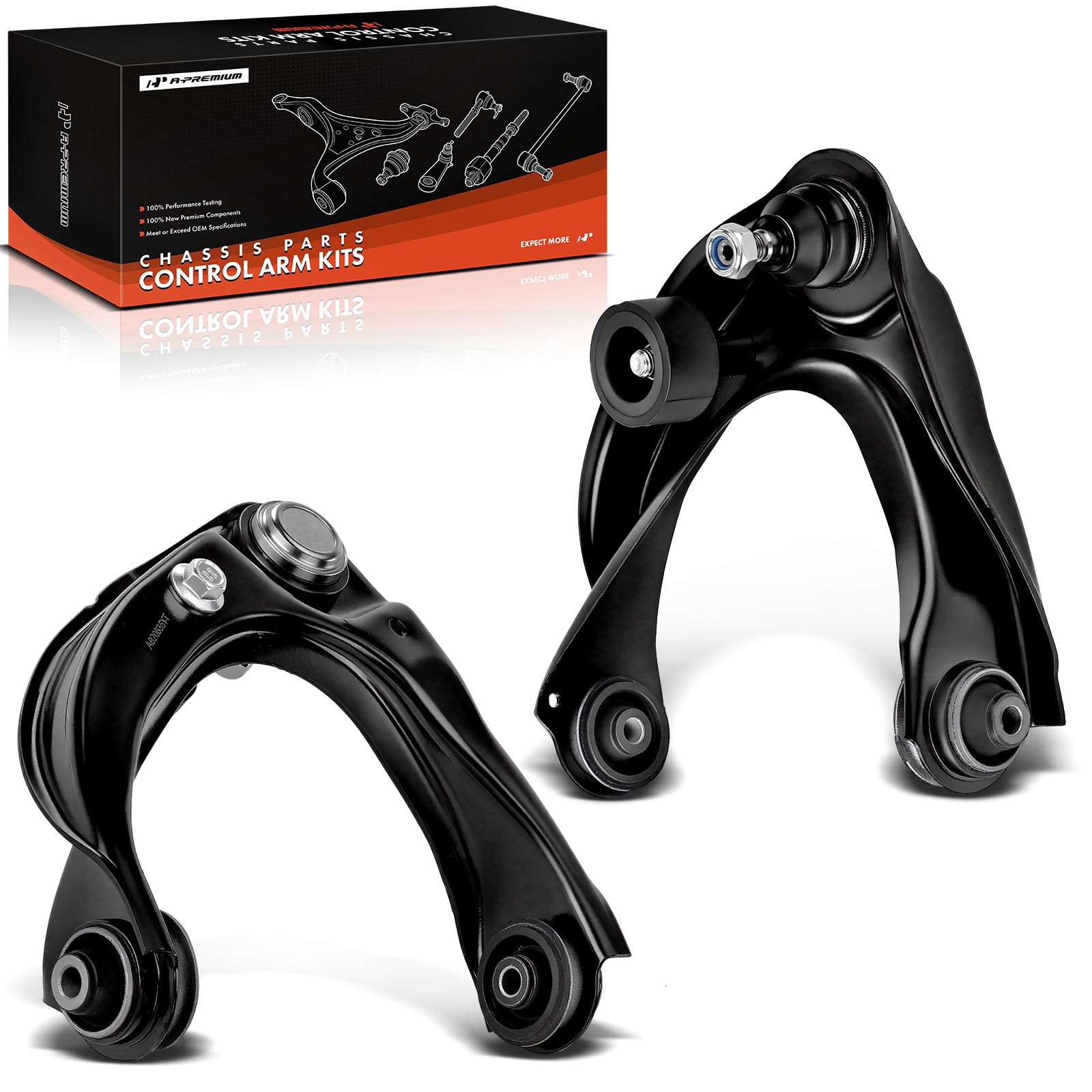 A-Premium front upper control arms packaging showing both arms and benefits