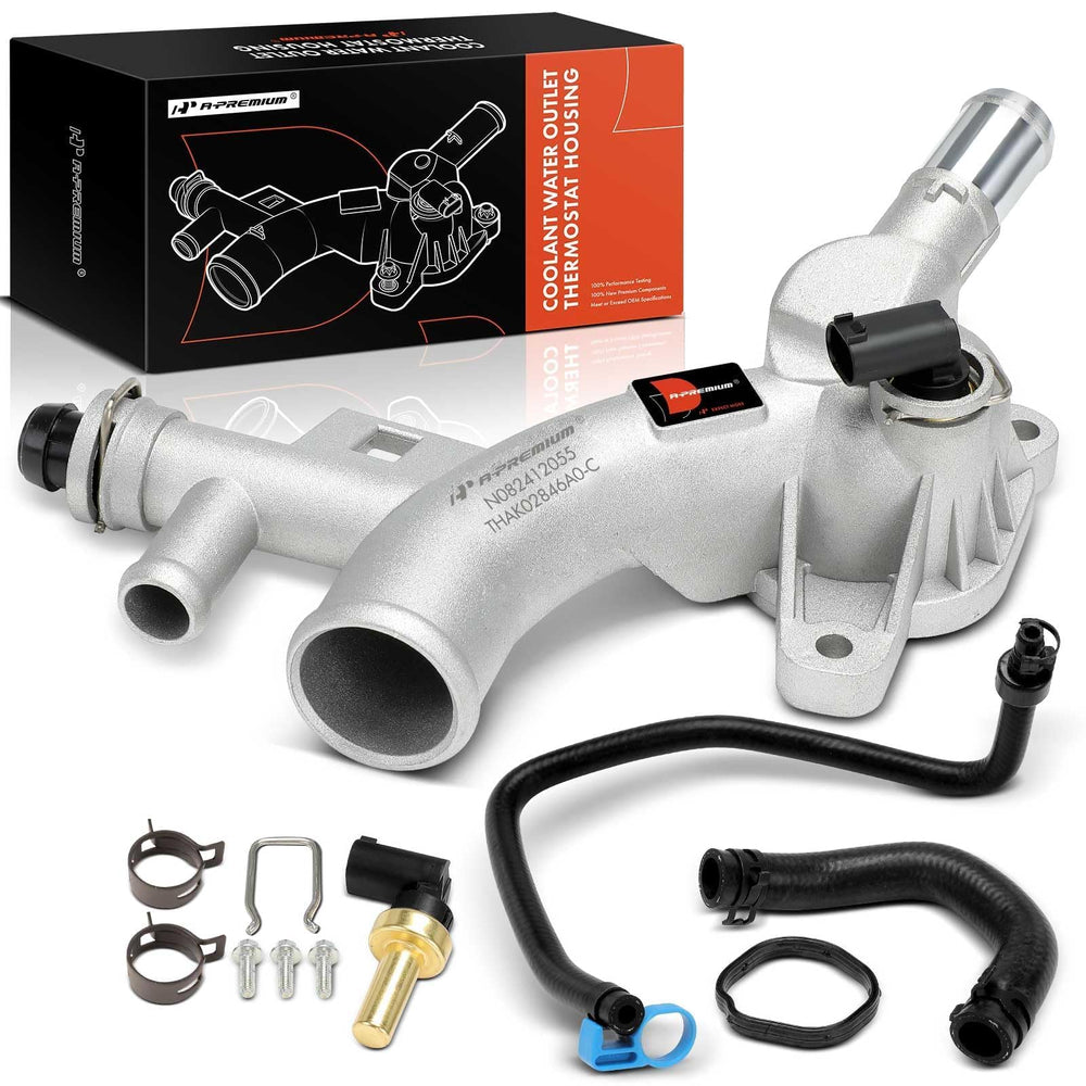 A-Premium front view of coolant housing showing durable aluminum and reliable fit
